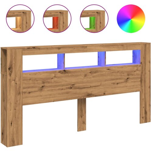 VidaXL led posteljno vzglavje artisan hrast 200x18,5x103,5 cm inž. les, (21653097) Slike