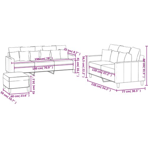  3-dijelni set sofa s jastucima tamnosivi bar&amp;scaron;unasti Slike