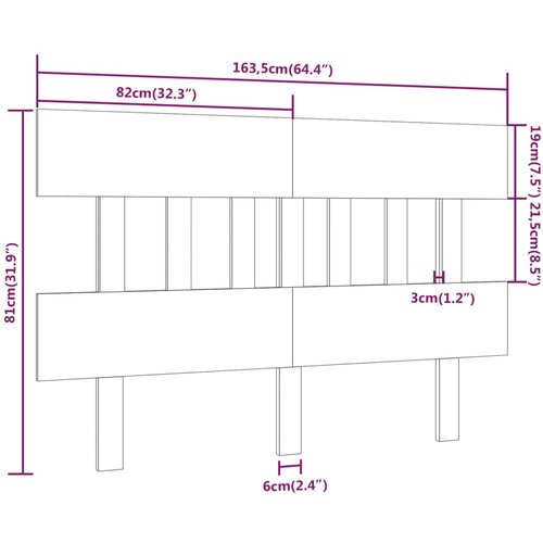  Uzglavlje za krevet bijelo 163,5x3x81 cm od masivne borovine Slike
