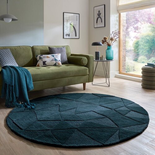 Flair Rugs Plavozeleni ručno rađen vunen okrugao tepih &amp;oslash; 160 cm Shard Teal &amp;ndash; Slike