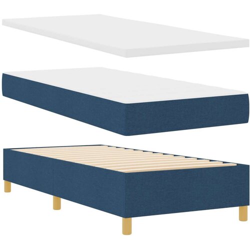 VidaXL Krevet s podnicom s madracem i klupom Plava 90x200 cm Tkanina Slike