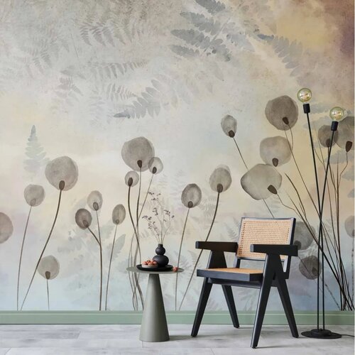  Foto tapeta - Minimalist meadow - floral motif in light shades with reflections 392x280 Cijene