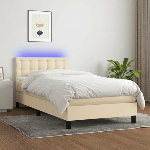  Box spring postelja z vzmetnico LED krem 80x200 cm blago, (20899014)