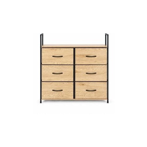 ModernHome GIC-C105-19 &amp;ndash; Komoda sa 6 platnenih ladica, metalni okvir, 87 &amp;times; 24 &amp;times; 80 cm, hrast/crna Slike
