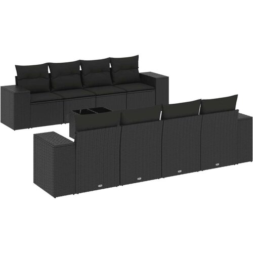 VidaXL 9-dijelni set vrtnih sofa s jastucima crni od poliratana Slike