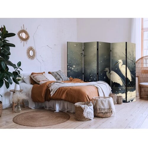  Paravan - Herons over a winter pond - Japanese-style illustration in dark colours 225x172 Jednostrani Slike