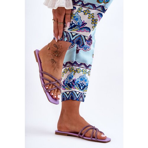 PG1 Women's Strappy Sandals with Diamantes Purple Leomi Cene