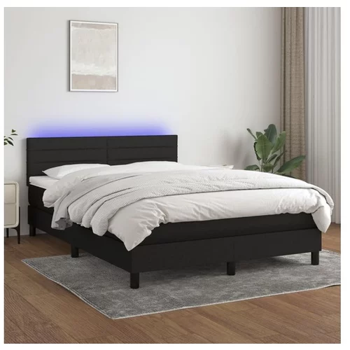  Box spring postelja z vzmetnico LED črna 140x190 cm blago