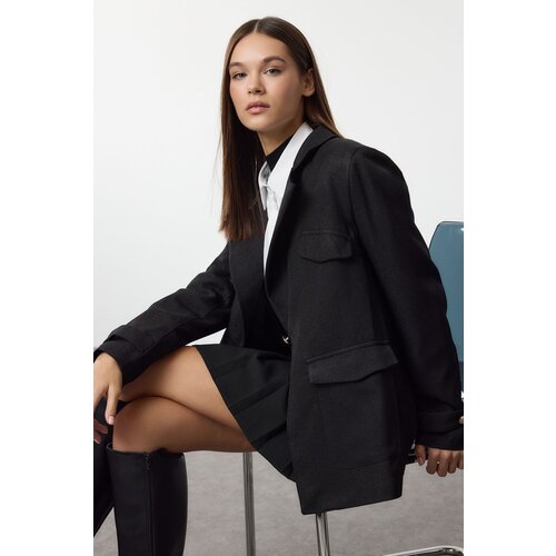 Trendyol Black Pocket Detailed Wool Look Blazer Jacket Slike