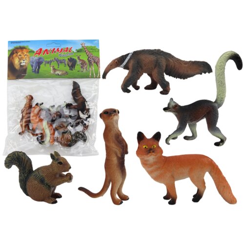  Set figura životinja Vjeverica, Merkat, Mravojed, Lisica, Lemur, 5 dijelova. Cijene