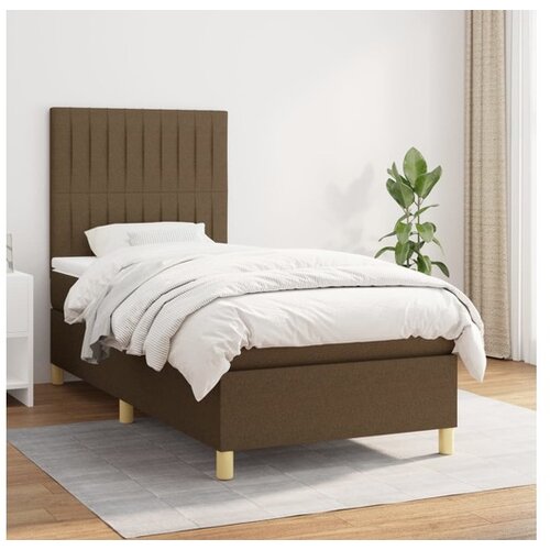VidaXL Krevet s oprugama i madracem tamnosmeđi 90 x 190 cm od tkanine Slike