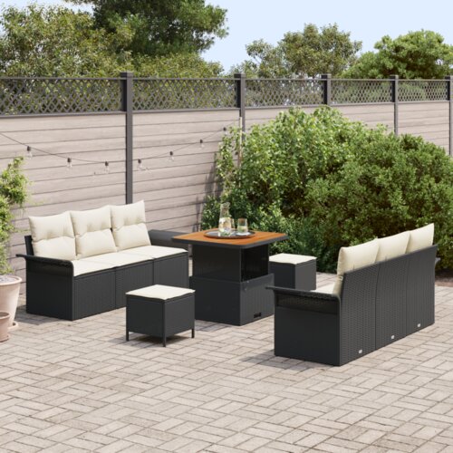  9-dijelni vrtni set sofa s jastučićima crni poli ratan acacia Slike