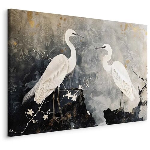  Slika - Herons and cherry blossoms - oriental-style illustration depicting birds 30x20 Standard Cene