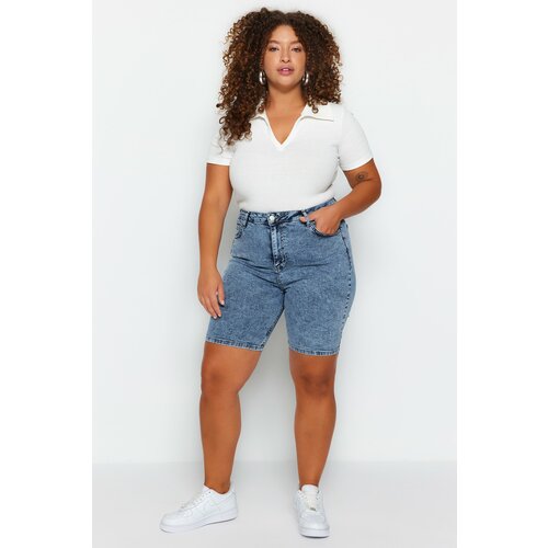 Trendyol Curve Plus Size Shorts & Bermuda - Blue - High Waist Slike