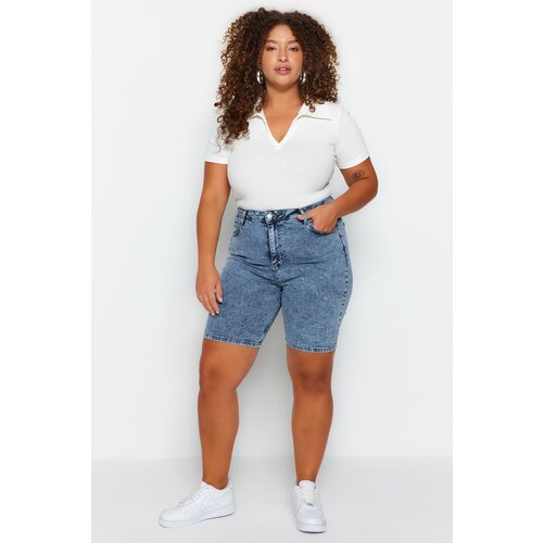 Trendyol Curve Plus Size Shorts & Bermuda - Blue - High Waist Cene