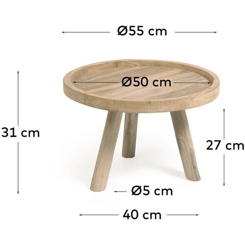 Kave Home Okrogla mizica iz masivnega tika v naravni barvi &amp;oslash; 55 cm Glenda &amp;ndash; Slike