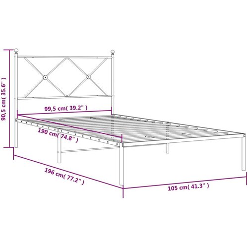 VidaXL Metalni okvir za krevet s uzglavljem crni 100x190 cm Slike