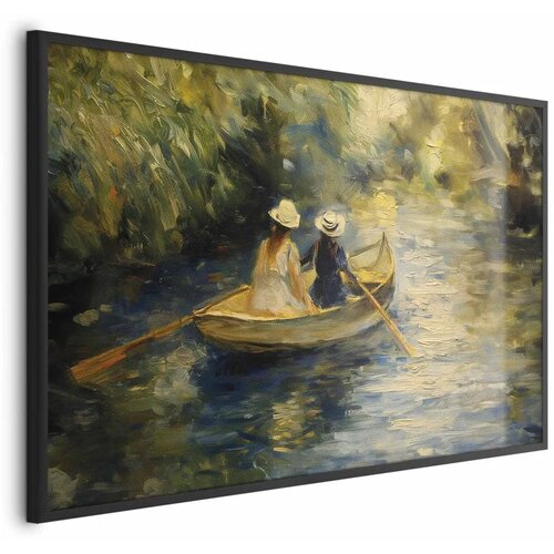  Plakat Boat crossing - painting of two women sailing a boat on a river 30x21 Crni okvir Cijene