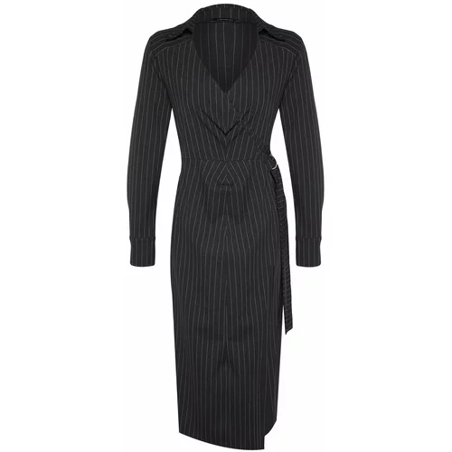 Trendyol Black Double Breasted Striped Woven Dress
