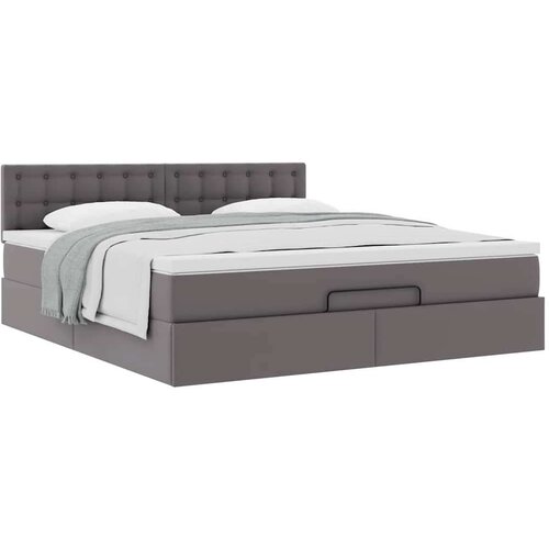 VidaXL Otomanski okvir kreveta s madracem sivi 160x200cm umjetna koža Slike