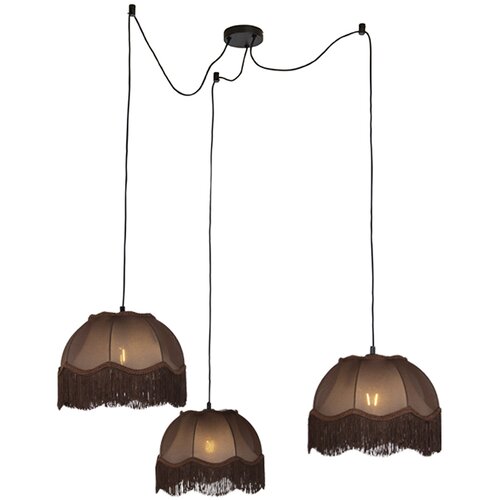 QAZQA Hanglamp zwart met bruine kap en witte binnenkant 31,5cm 3-lichts - Cava Cene