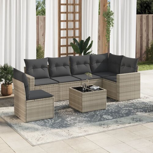 VidaXL 7-dijelni set vrtnih sofa svjetlosivi od poliratana Slike