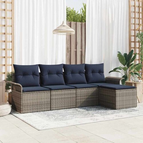  Vrtna sedežna garnitura z blazino 5 pcs Siva Poly ratan, (5000022456) Cene