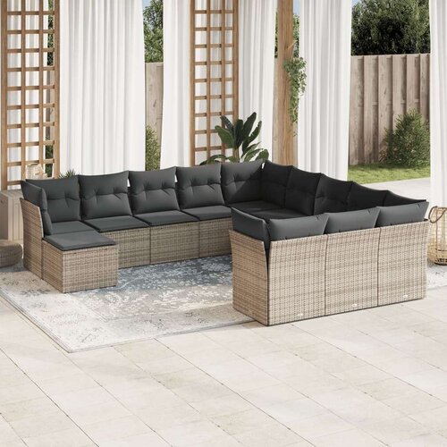  12-dijelni set vrtnih sofa od poliratana s jastucima sivi Slike