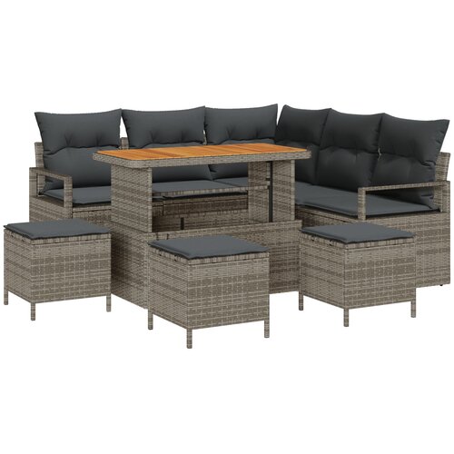 vidaXL 9-komadni set vrtnih sofa s jastučićima Siva Poli Ratan Akacija, 2-sjedalna vrtna sofa s jastučićima Siva Poli Ratan, 4-komadni vrtni set za objedovanje s jastučićima Siva Poli Ratan Akacija Cijene