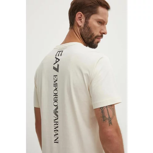 Ea7 Emporio Armani Pamučna majica za muškarce, boja: bež, s tiskom, PJ02Z.8NPT18