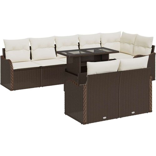  9-dijelni vrtni sofa set s jastučićima smeđa poli ratan  2-sjedalna vrtna sofa s odlaganjem i jastučićima smeđa poli ratan Cijene