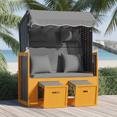  Ležaljka za plažu s jastukom crna-antracit od poliratana i drva