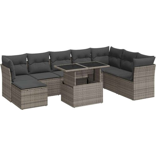 VidaXL 9-dijelni set vrtnih sofa od poliratana s jastucima sivi Slike