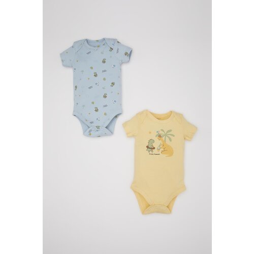 Defacto Baby Boy Newborn Envelope Collar Dinosaur Printed Ribbed Camisole 2-Piece Short Sleeve Snap Fastener Body C8820 Slike