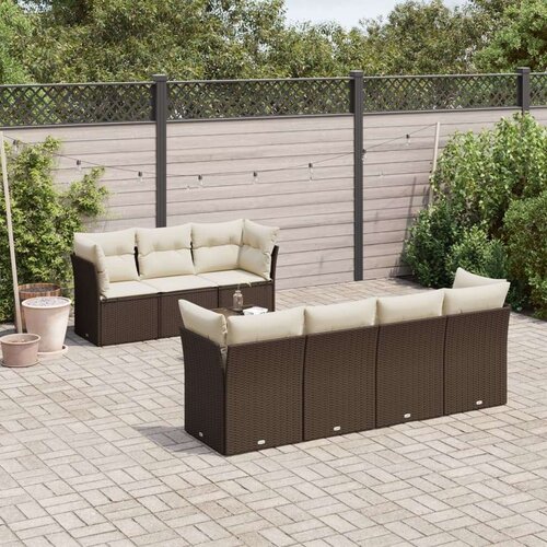 VidaXL 8-dijelni set vrtnih sofa s jastucima smeđi od poliratana Slike