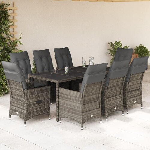  9-dijelni vrtni blagovaonski set sivi od poliratana Siva 190 x 90 x 75 cm Slike