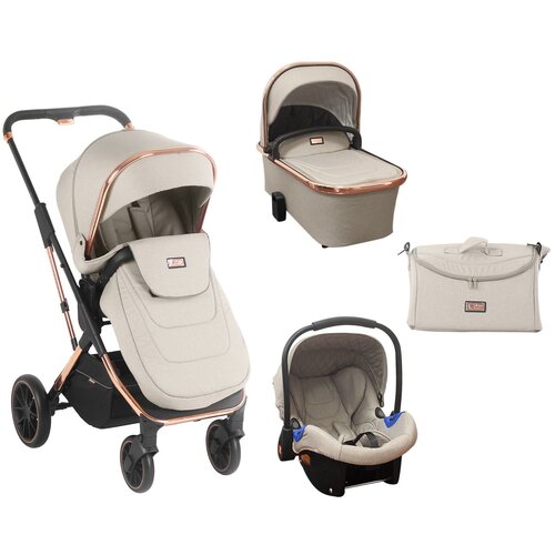 Kikka Boo dečija kolica angele 3in1 set sa autosedi&amp;scaron;tem i tvrdom korpom chrome beige (KKB10187) Slike