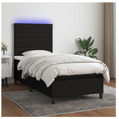  Box spring postelja z vzmetnico LED črna 90x200 cm blago Cene