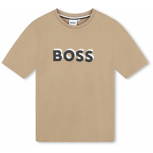 Boss Dječja pamučna majica kratkih rukava boja: bež, s tiskom