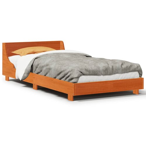 VidaXL Posteljni okvir z vzglavjem vo&amp;scaron;čeno rjava 90x200 cm borovina Slike