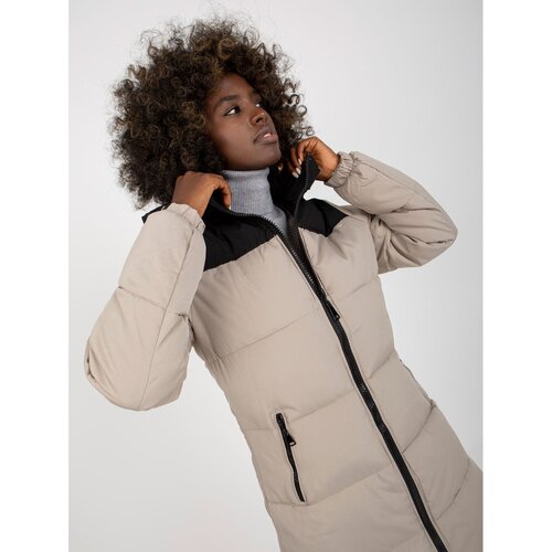 Fashion Hunters Light gray and black long winter jacket with hood Cijene