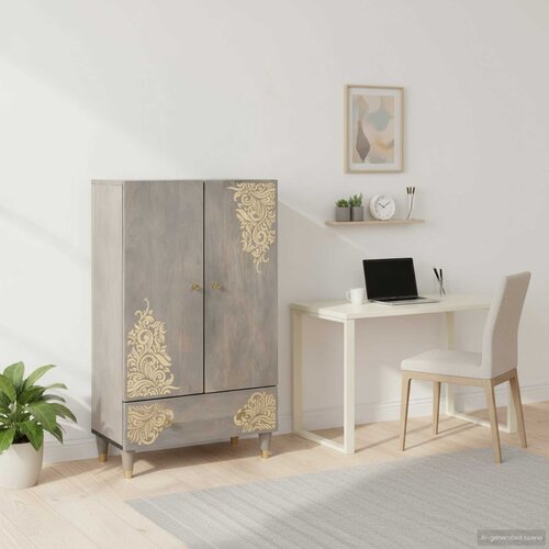  Highboard Siva i zlatna 60 x 33 x 100 cm Čvrsto drvo manga Cijene