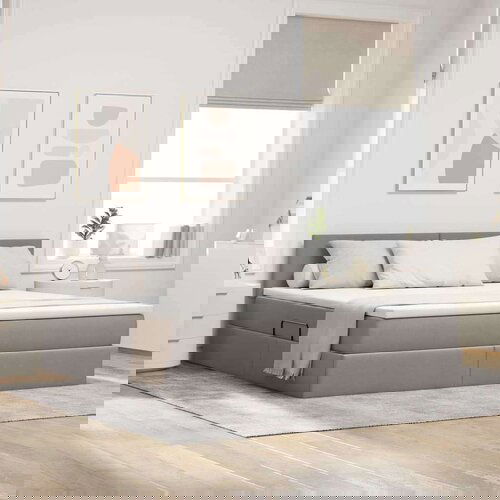  Krevet S LED lampica s pohranom Sivo-smeđa 180 x 200 cm tkanina Slike