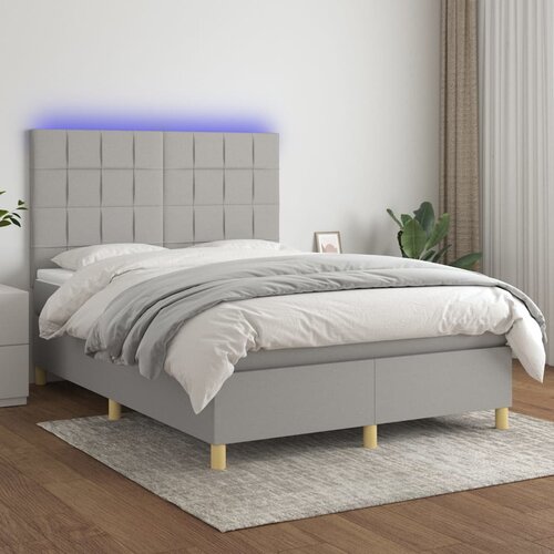 VidaXL Box spring postelja z vzmetnico LED svetlo siva 140x190cm blago Slike