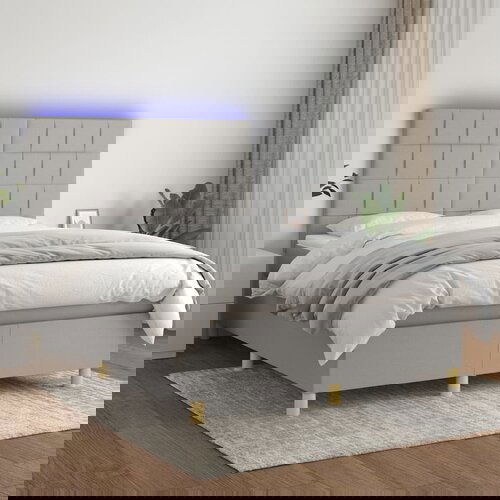 VidaXL Krevet box spring s madracem LED svjetlosivi 140x190 cm tkanina Slike