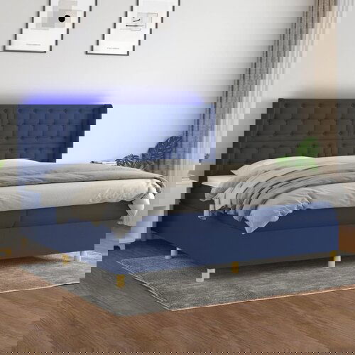 The Living Store Box spring postelja z vzmetnico LED modra 200x200 cm blago - Box Spring Postelja, (21516856) Slike