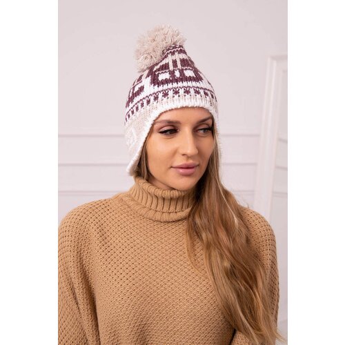 Kesi Cap with pompom Rosa K368 burgundy+white+beige Slike