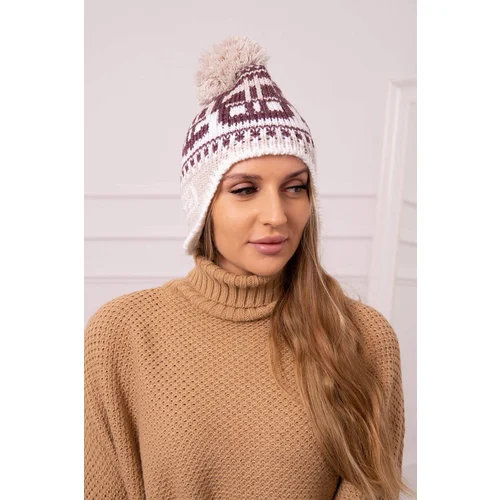 Kesi Cap with pompom Rosa K368 burgundy+white+beige