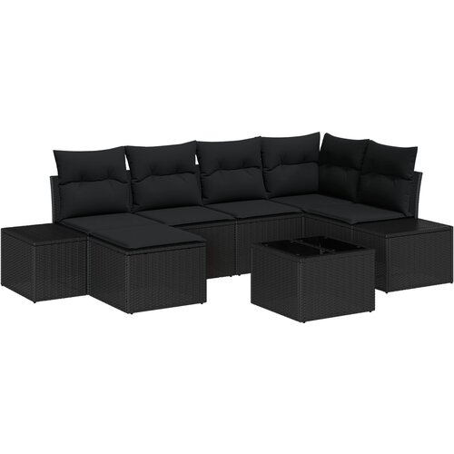 vidaXL 7-delni vrtni kavčni set z blazinami bež poly ratan, (22092791) Cene