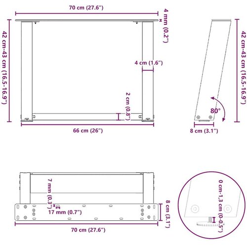  Noge za stolić U-oblika 2 kom bijele 70x(42-43) cm čelik Slike